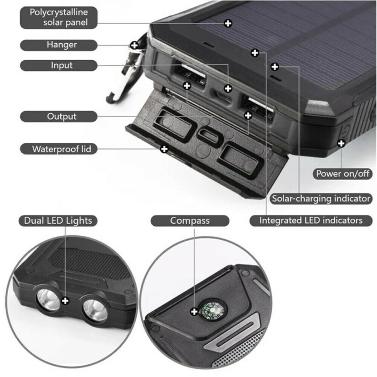 500000mAh Solar Charger Waterproof Power Bank