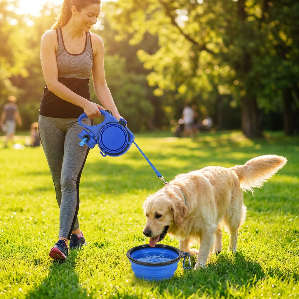 4-in-1 Multifunctional Dog Leash with Water Bottle & Bowl lifestyle photo